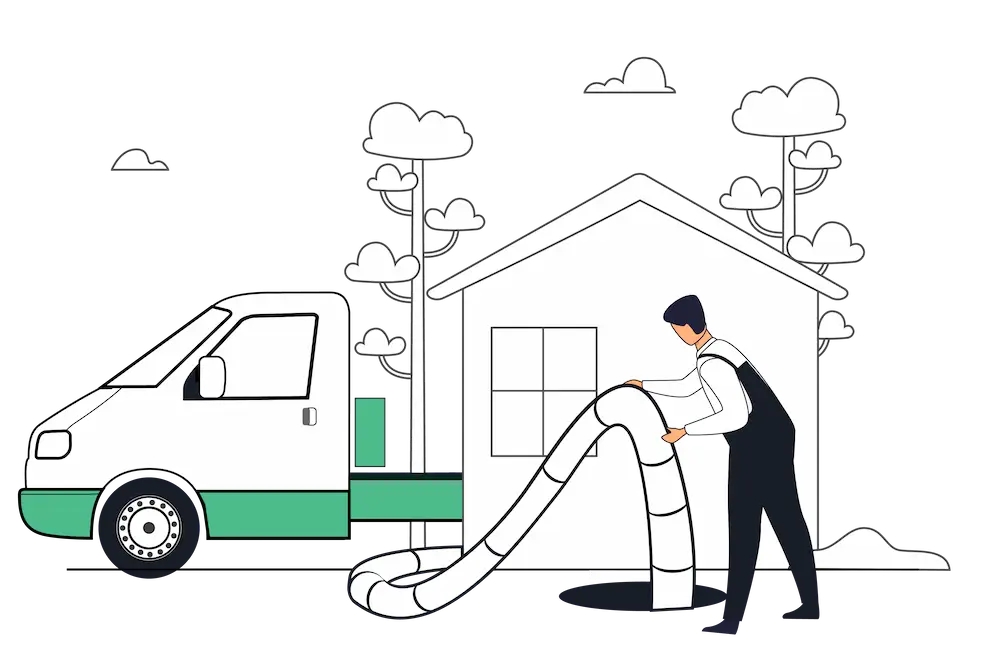 sacofa-abwasserentsorgung-illustration-service-mitarbeiter-pumpt-fäkalien-bei-gartenhaus-ab